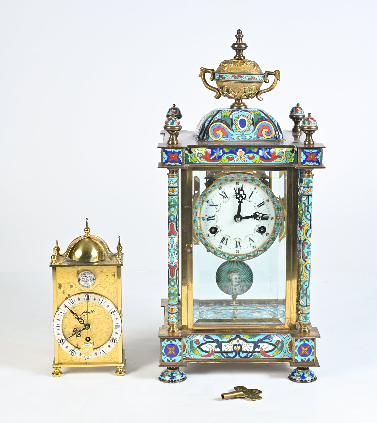 2 PC. CLOISONNE CLOCK & TEMPUS
