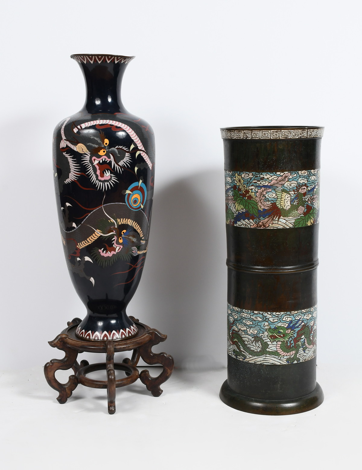 2 PC. CLOISONNE VASE & CHAMPLEVE