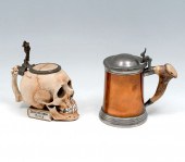 2 PC. COPPER & PORCELAIN SKULL