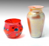 2 PC DURAND ART GLASS VASE & B