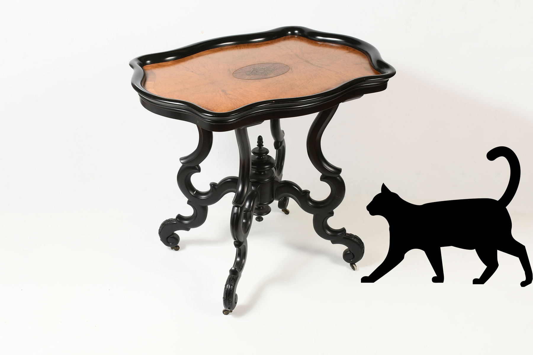 2 PC. EBONIZED & MARQUETRY INLAID