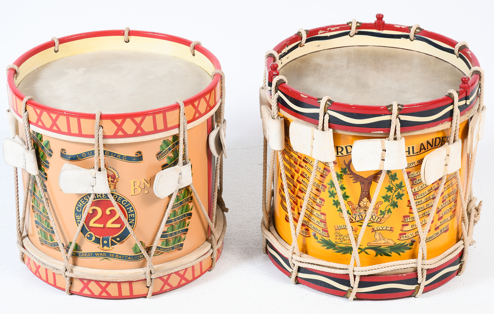 2 PC. ENGLISH REGIMENTAL DRUMS: Two