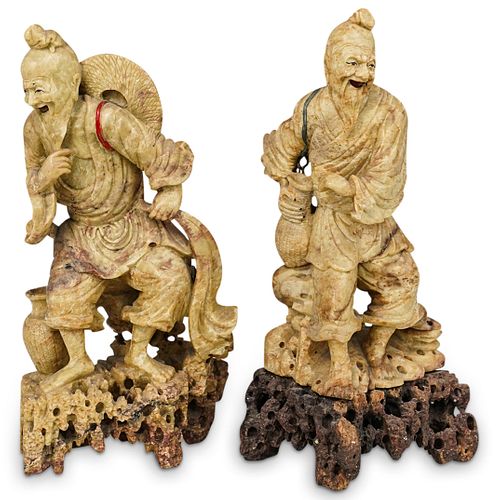 (2 PC) FISHERMAN SOAPSTONE CARVED