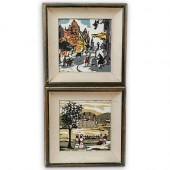 (2 PC) FRENCH PAINTED TILE FRA