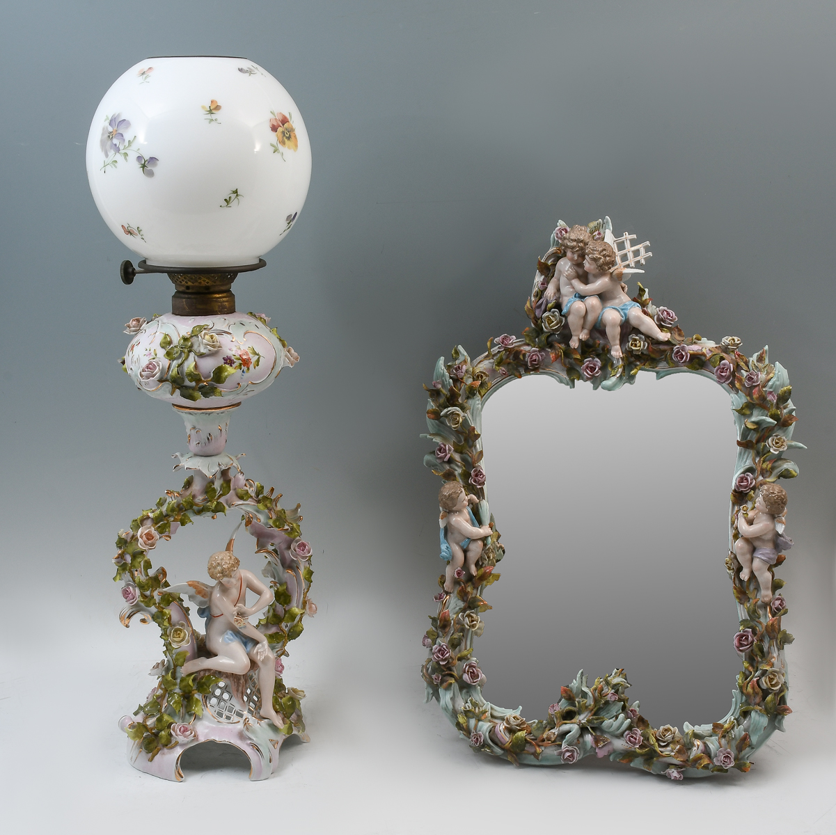 2 PC. GERMAN PORCELAIN LAMP AND