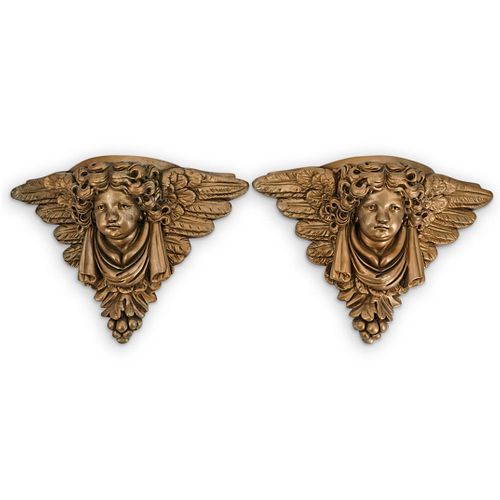 (2 PC) GILDED CHERUB WOODEN