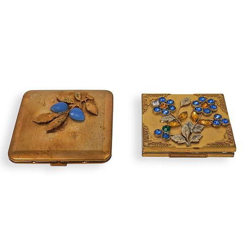 (2 PC) GILT FLORAL COMPACT