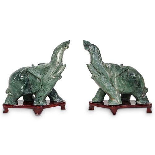 (2 PC) GREEN HARD STONE CARVED