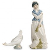 (2 PC) "LADY & GOOSE" PORCELAI