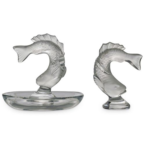 (2 PC) LALIQUE FISH PIN DISH &