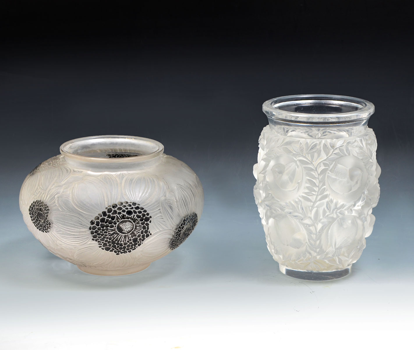 2 PC. LALIQUE FROSTED VASES: