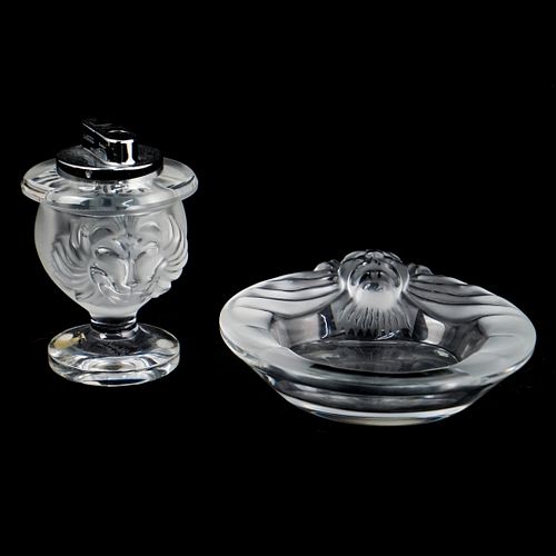 (2 PC) LALIQUE LION LIGHTER &