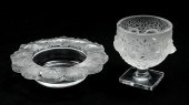 2 PC LALIQUE SPARROW VASE AND