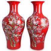(2 PC) LARGE CHINESE RED CERAM