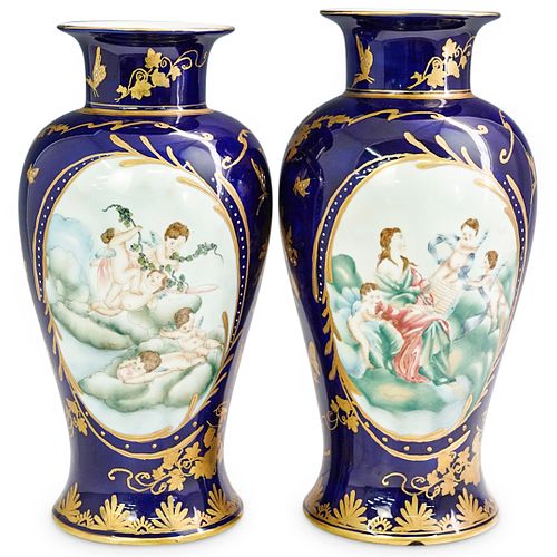 (2 PC) LARGE SEVRES STYLE COBALT