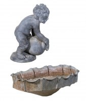 (2 PC) LEAD GARDEN PUTTO WITH