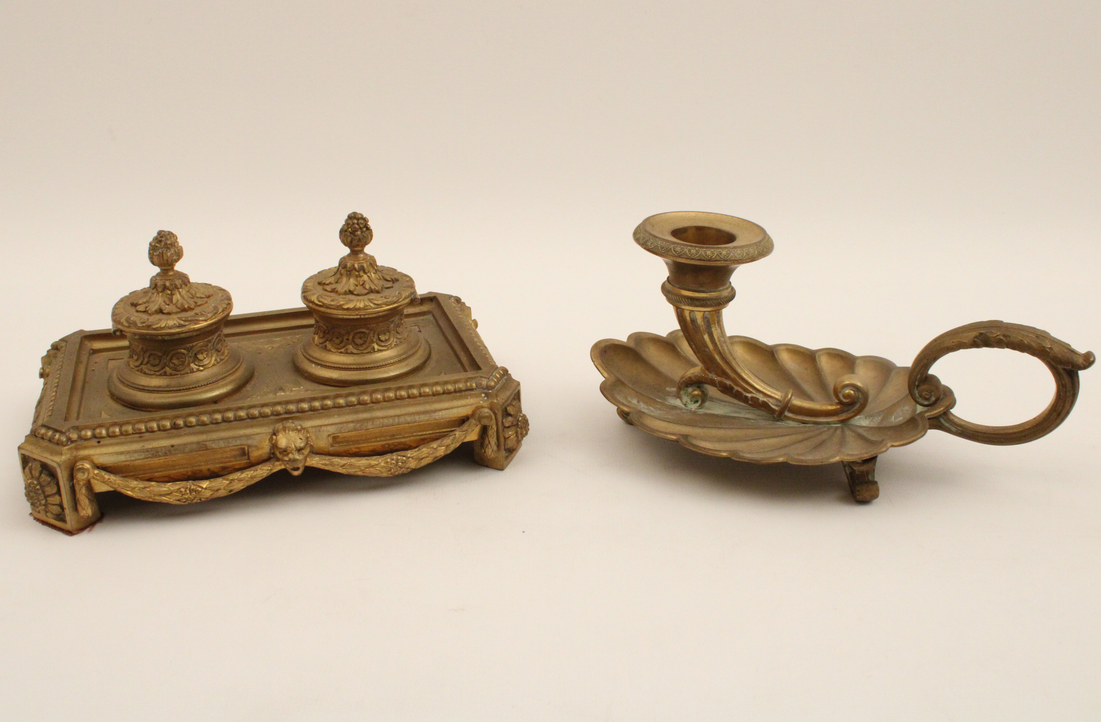 2 PC LOT; FRENCH BRONZE ENCRIER AND