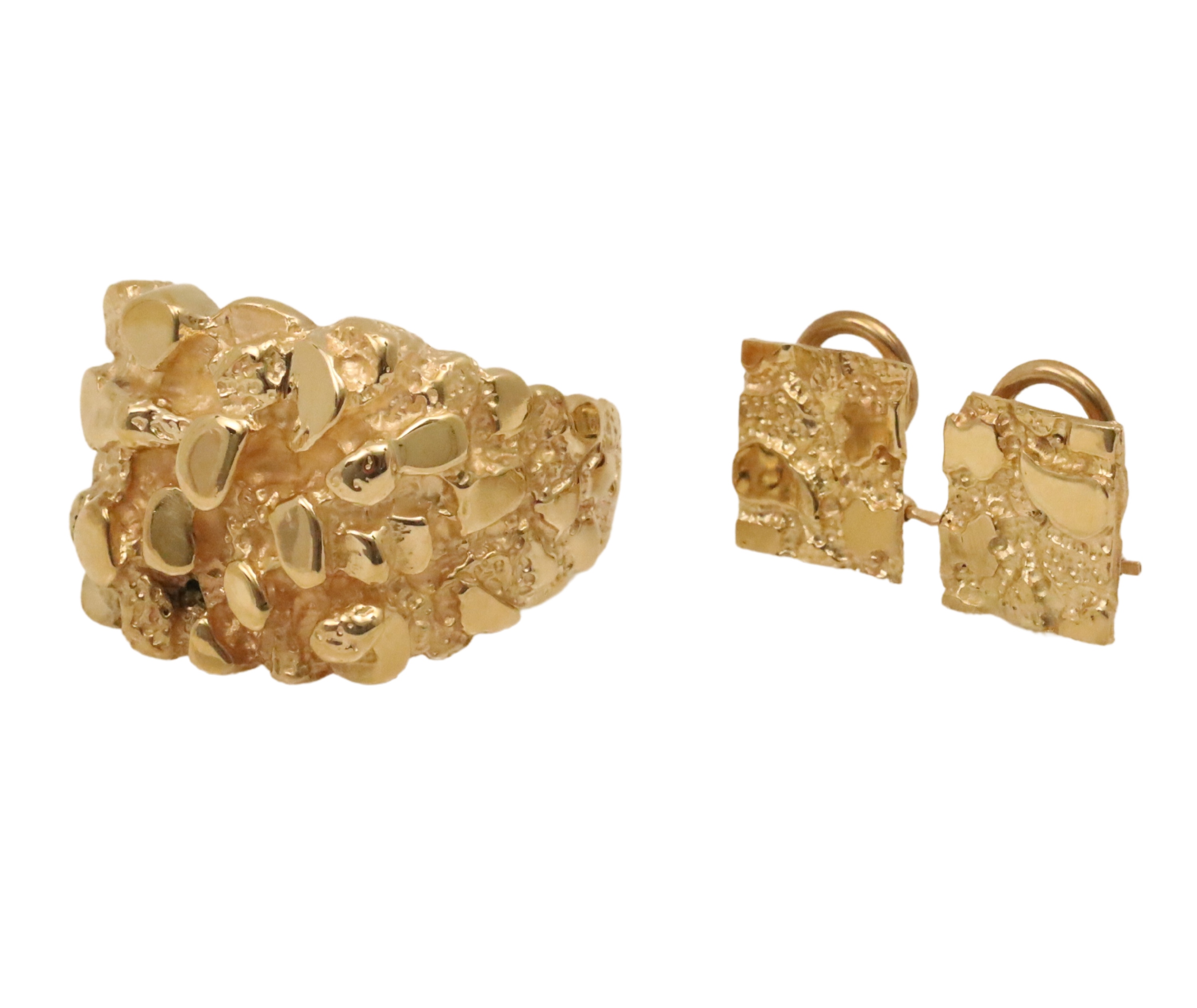 2 PC. LOT OF 14K YG NUGGET DESIGN