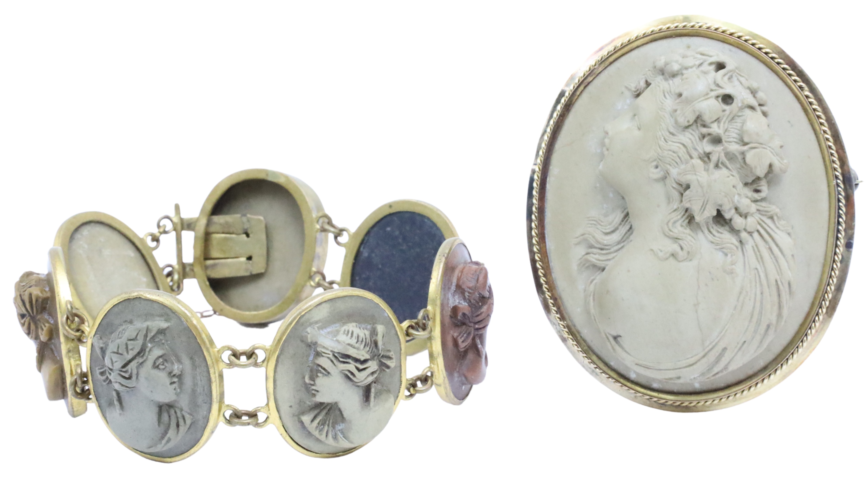 2 PC. LOT OF LAVA CAMEO JEWELRY