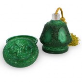 (2 PC) MALACHITE GLASS VANITY