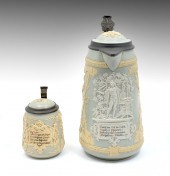 2 PC. METTLACH STONEWARE RELIE