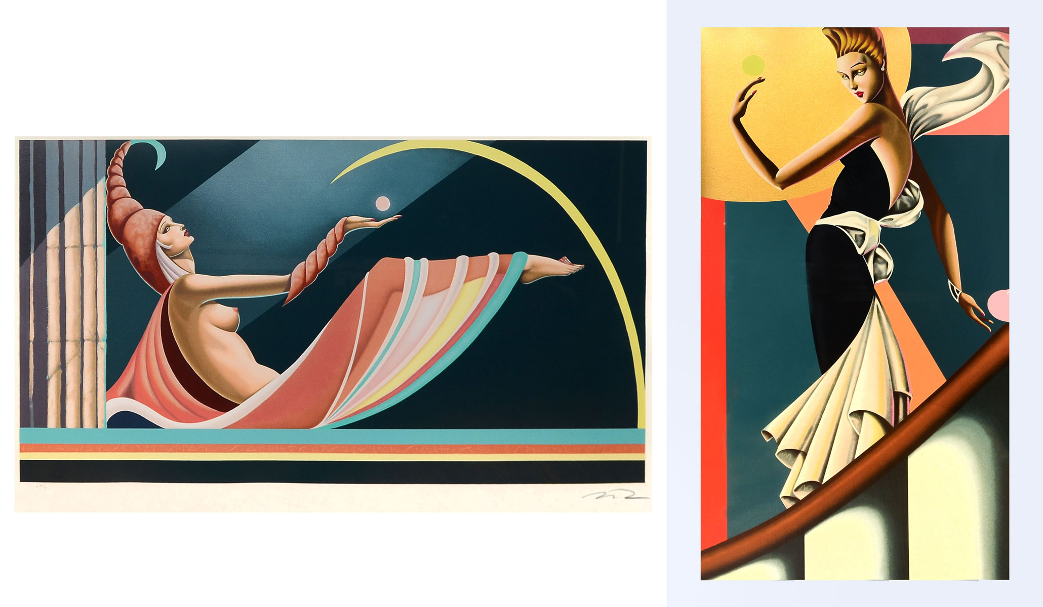 2 PC MOSER ART DECO SERIGRAPHS: