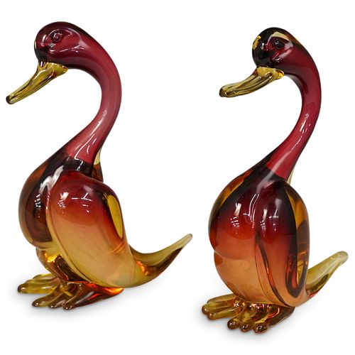 (2 PC) MURANO ART GLASS DUCK
