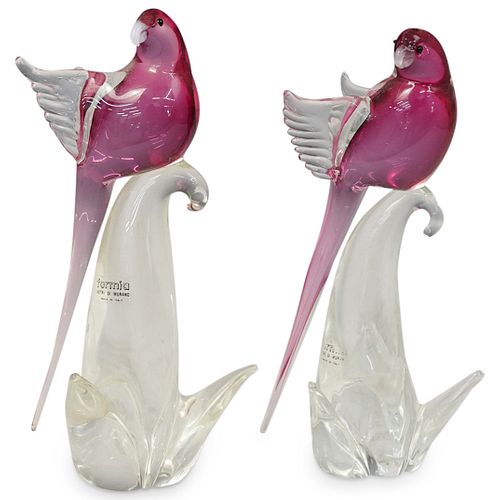 (2 PC) MURANO ART GLASS PARROT