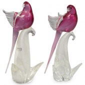 (2 PC) MURANO ART GLASS PARROT