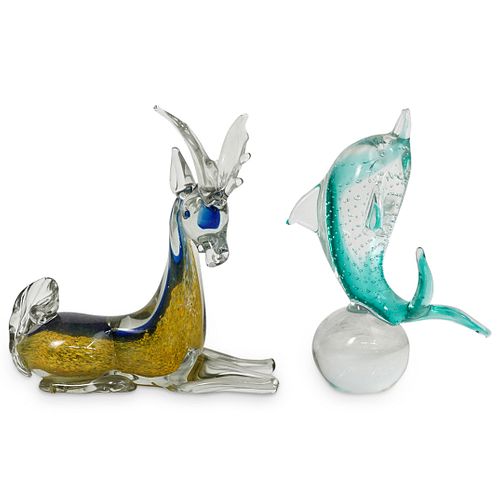(2 PC) MURANO ART GLASS ANIMAL