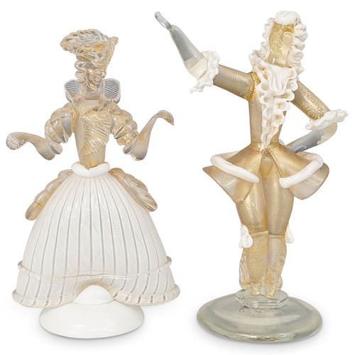 (2 PC) MURANO GLASS CLEAR & GOLD