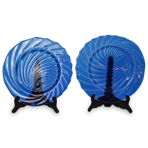 (2 PC) MURANO GLASS COBALT BLUE