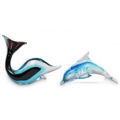 (2 PC) MURANO GLASS DOLPHINSDE