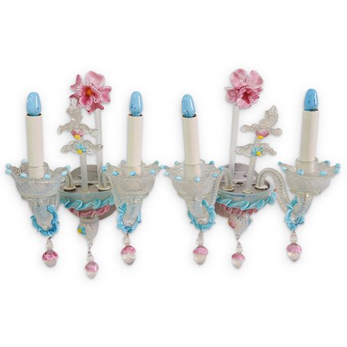 (2 PC) MURANO GLASS PETUNIA