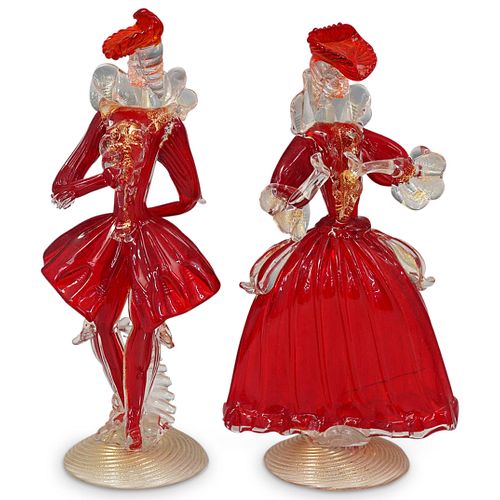 (2 PC) MURANO GLASS RED VENETIAN