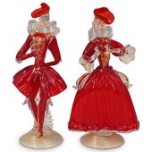(2 PC) MURANO GLASS RED VENETI