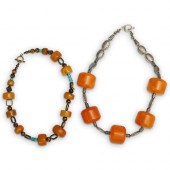 (2 PC) PAIR OF AMBER BEADED NE