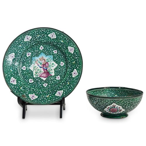 (2 PC) PERSIAN PAINTED BOWL AND