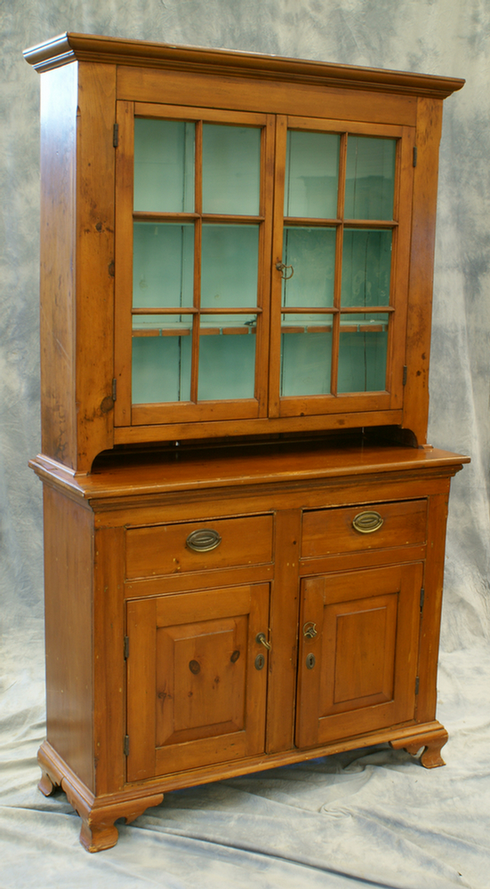 2 pc pine 12 pane Dutch cupboard,
