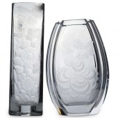 (2 PC) SET OF CRYSTAL ETCHED V