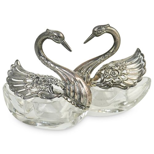 (2 PC) SILVER & CRYSTAL "SWANS"