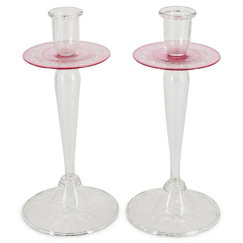 (2 PC) STEUBEN CANDLESTICKS WITH