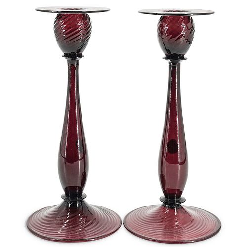 (2 PC) STEUBEN DARK AMETHYST