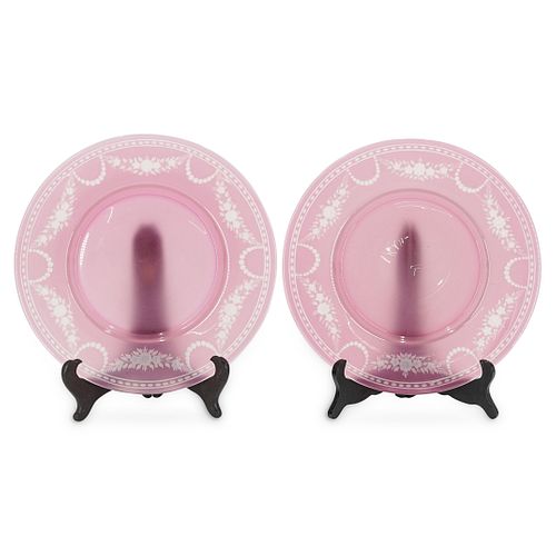 (2 PC) STEUBEN ETCHED ROSALINE OVER