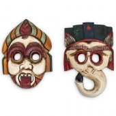 (2 PC) THAI CARVED WOODEN MASK