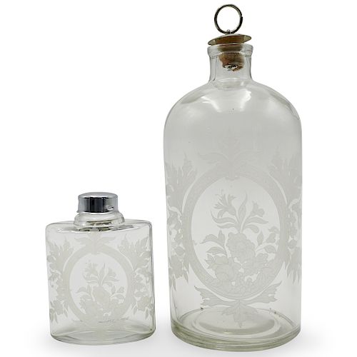 (2 PC) VINTAGE FROSTED GLASS
