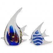 (2 PC)MURANO GLASS FISH SCULPT