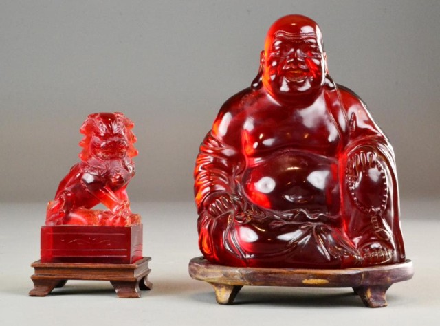 (2) Pcs. Amber Resin Carved