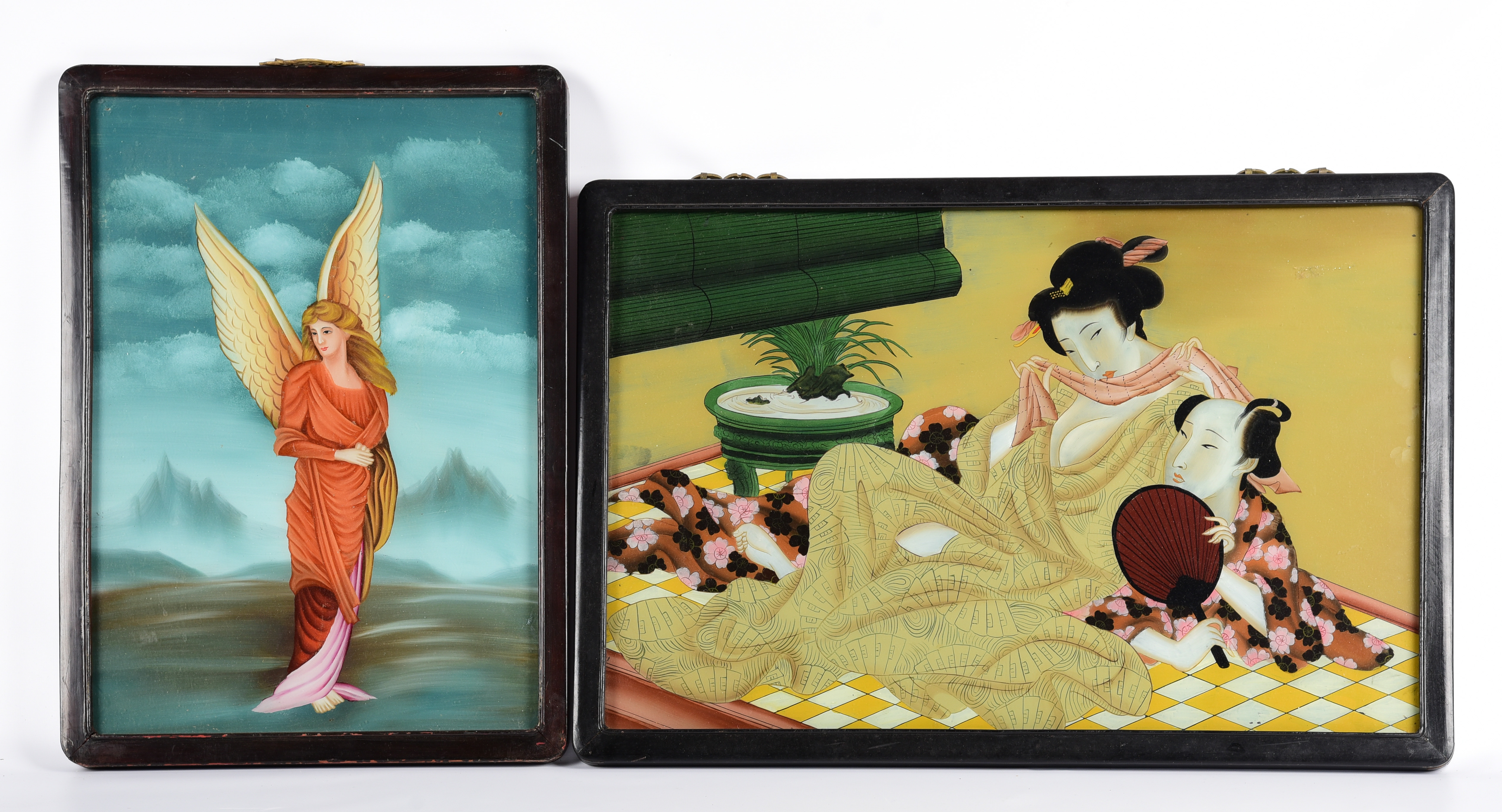 (2) Pcs Asian art, reverse