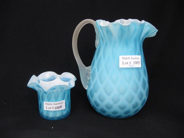 2 pcs. Blue Satin Diamond Quilted